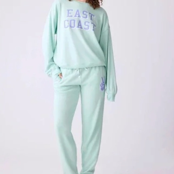 P.J. Salvage East Coast Mint Green Lounge Set S Cozy Soft Sweatshirt Joggers - Picture 1 of 9